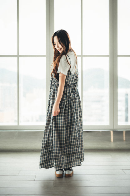 夏季色系🍬格子斜ruffle吊帶ops｜3色入