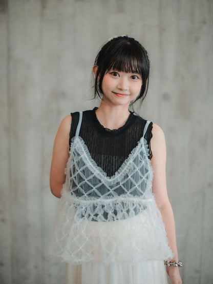 最後少量！小花點 ݁˖⚘₊𓏲半透直紋背心｜2色入