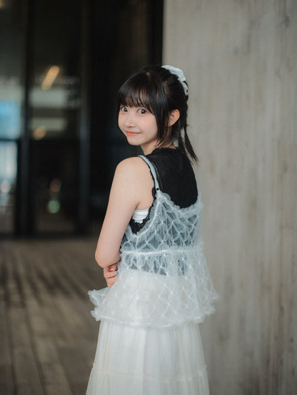 最後少量！小花點 ݁˖⚘₊𓏲半透直紋背心｜2色入