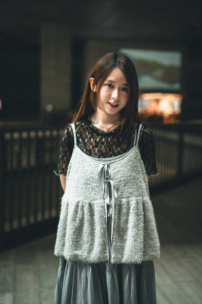 Bling Bling毛毛蝴蝶結綁帶背心｜6色入