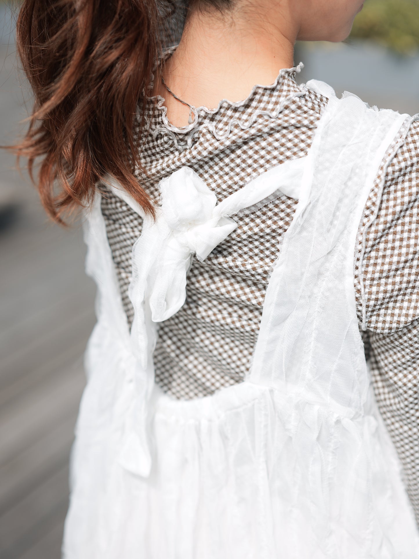 QQ細格紋Ruffle Top｜2色入